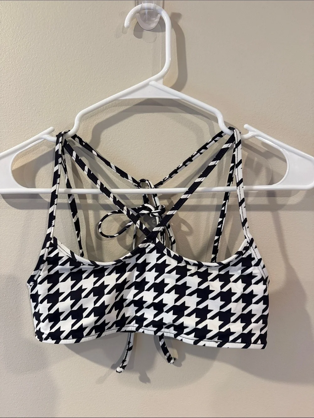 Frankie's Bikinis Black and White Houndstooth Strappy Bikini Top